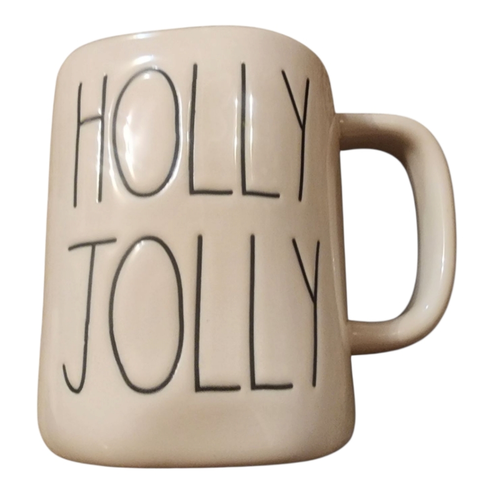 Rae Dunn Cream Ceramic Mug - Holly Jolly Wreath